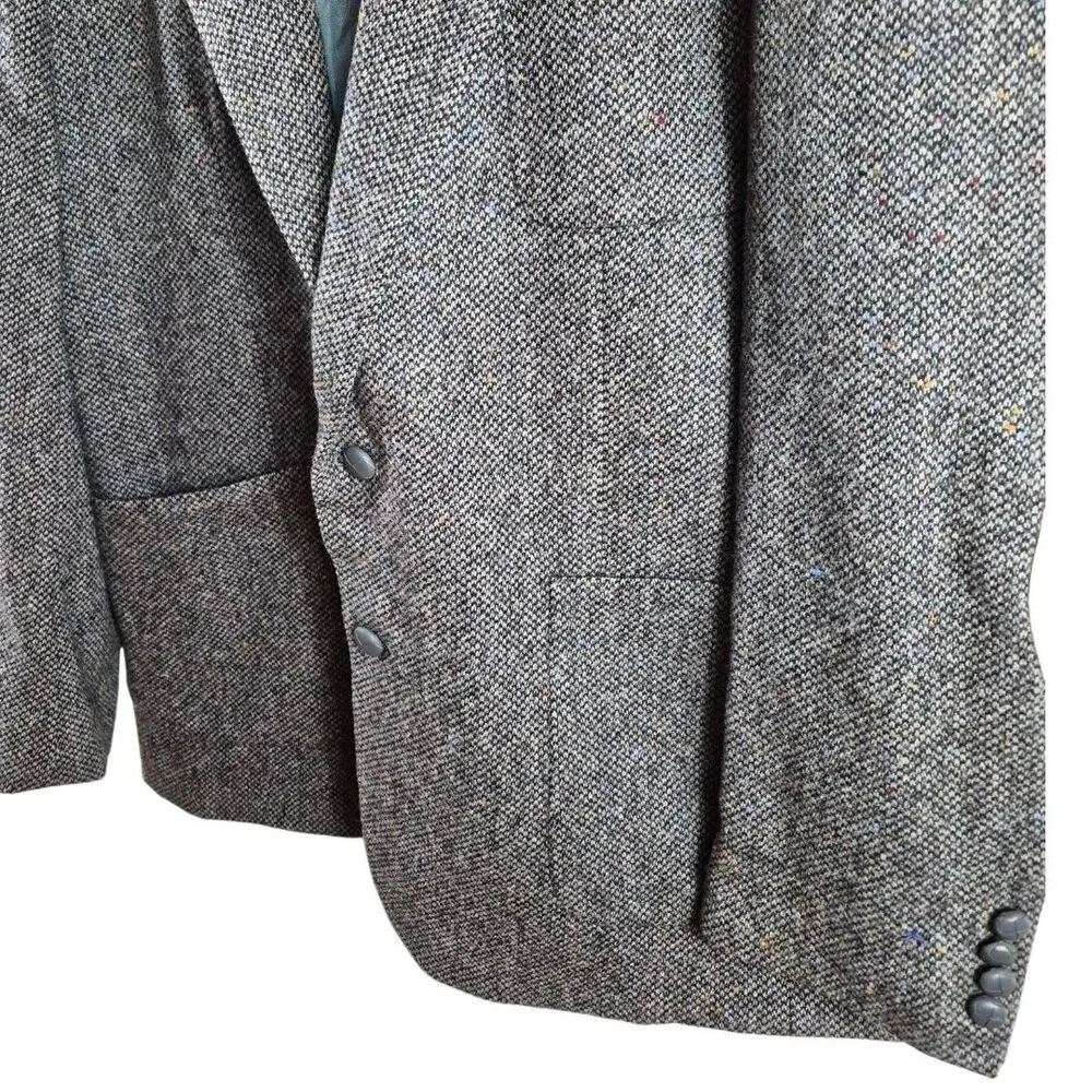 Vtg Donegal Wool Tweed Blazer 48L Suede Elbow Patch Fleck USA Old Money Stafford